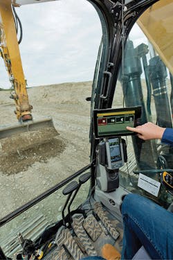 An excavator operator uses Trimble Earthworks. An excavator operator uses Trimble Earthworks.