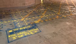 Markings show concrete reinforcement and utilities.