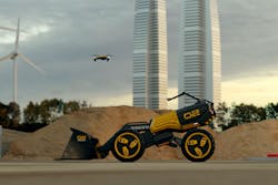 Zeus is Volvo&apos;s autonomous concept wheel loader, equipped with a mapping drone and camera boom on the top of the vehicle dubbed the &ldquo;eye.&rdquo;