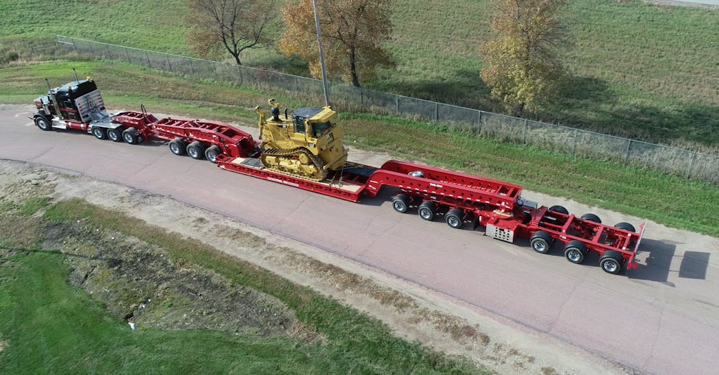 An aerial view of a full rig Trail King trailer