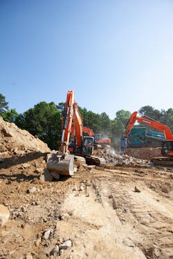 One excavator was used to break down larger rocks. One excavator was used to break down larger rocks.