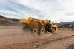 Komatsu’s Komtrax allows access to machine performance data. Komatsu’s Komtrax allows access to machine performance data.
