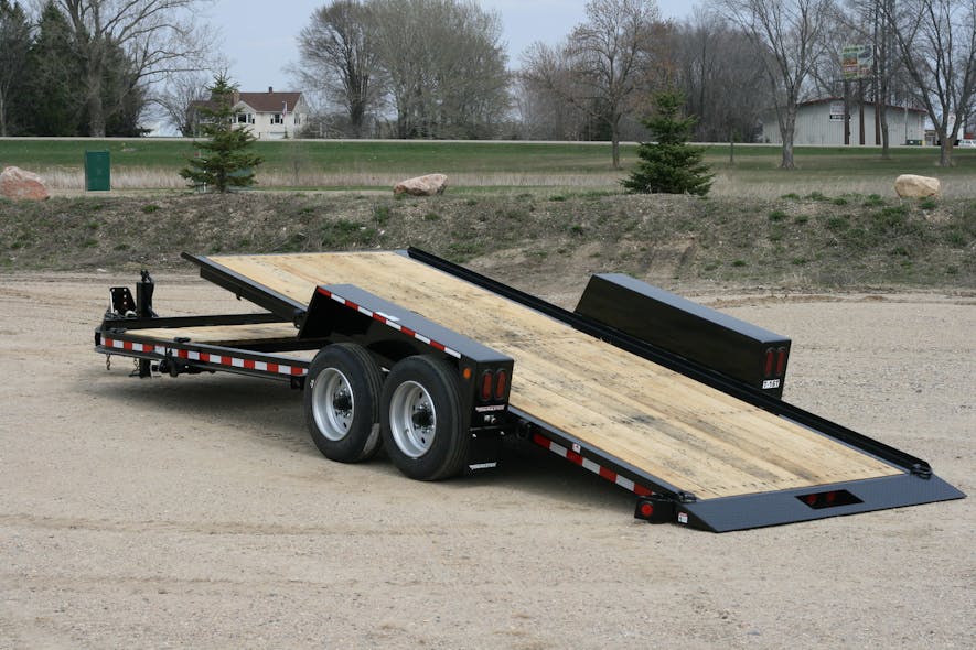 Towmaster&rsquo;s hydraulic bifold ramp extends the full width of the trailer.